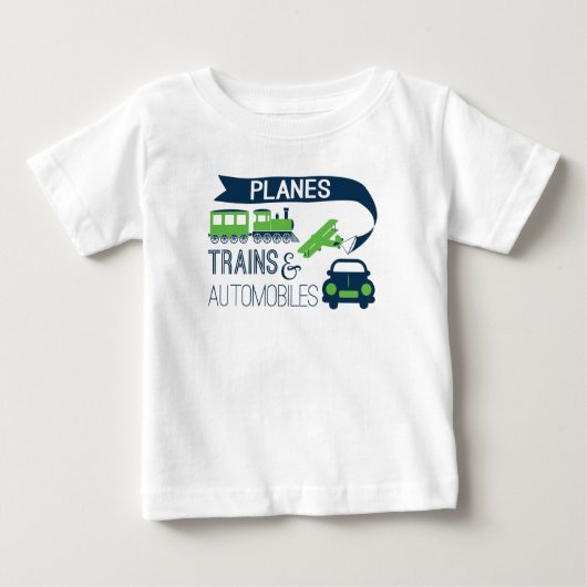 飛行機の列車および自動車子供のワイシャツ ベビーTシャツ (正面)