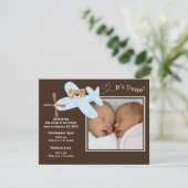 飛行機の双子ちゃん 男の子と女の子 誕生お知らせ 案内状 (スタンド正面)