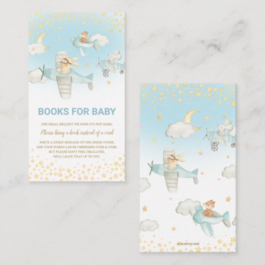 飛行機の可愛い動物の少年が本を持ってくる エンクロージャーカード (正面/裏面)