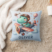 飛行機の可愛い飛んでいるトレックス魅力的恐竜 クッション (ブランケット)