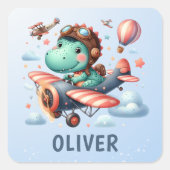 飛行機の可愛い飛んでいるトレックス魅力的恐竜 スクエアシール (正面)