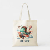 飛行機の可愛い飛んでいるトレックス魅力的恐竜 トートバッグ (裏面)