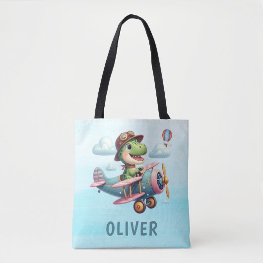 飛行機の可愛い飛んでいるトレックス魅力的恐竜 トートバッグ (正面)