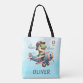 飛行機の可愛い飛んでいるトレックス魅力的恐竜 トートバッグ (裏面)