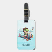 飛行機の可愛い飛んでいるトレックス魅力的恐竜 ラゲッジタグ (正面縦)