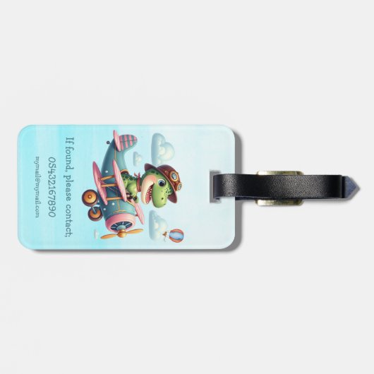 飛行機の可愛い飛んでいるトレックス魅力的恐竜 ラゲッジタグ (裏面横)