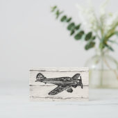 飛行機の名刺 – ヴィンテージ木材 名刺 (スタンド正面)