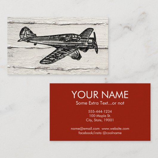 飛行機の名刺 – ヴィンテージ木材 名刺 (正面/裏面)