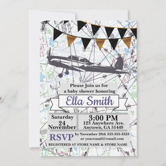 飛行機の女の赤ちゃんのシャワーの招待状 招待状 (正面)