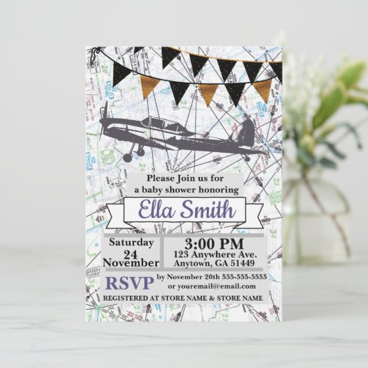 飛行機の女の赤ちゃんのシャワーの招待状 招待状 (スタンド正面)