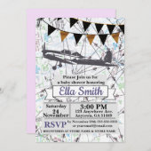 飛行機の女の赤ちゃんのシャワーの招待状 招待状 (正面/裏面)