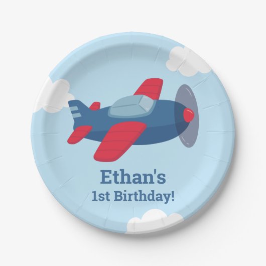 飛行機の子供の誕生日パーティー用品 ペーパープレート (正面)
