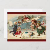 飛行機の子供用おもちゃのビンテージクリスマスサンタ ポストカード (正面/裏面)