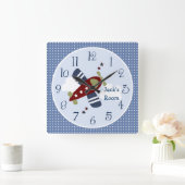 飛行機の子供部屋/子の時計に沿ってズーム スクエア壁時計 (ホーム)