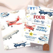 飛行機の少年4歳の誕生日 招待状