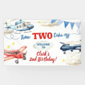 飛行機の少年 2歳の誕生日 大きなバナー 横断幕 (横)
