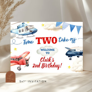 飛行機の少年 2歳の誕生日 大きなバナー 横断幕