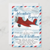 飛行機の平らなベビーシャワーの招待状の招待 招待状 (正面)