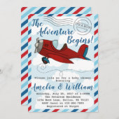 飛行機の平らなベビーシャワーの招待状の招待 招待状 (正面/裏面)