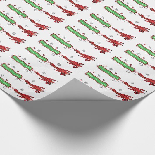 飛行機の幸せな休日のクリスマス ラッピングペーパー (角)