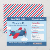 飛行機の搭乗券 男の子の誕生日パーティー招待状 招待状 (正面/裏面)