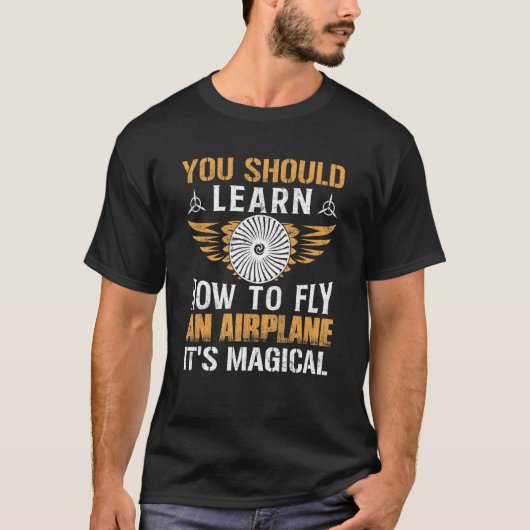 飛行機の操縦方法を学ぶ パイロット 航空 グラフ Tシャツ (正面)