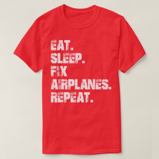 飛行機の整備士食べのスリープ固定の飛行機のリピートw tシャツ (デザイン正面)