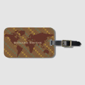 飛行機の旅の茶色の世界の地図パーソナライズされた ラゲッジタグ (正面横)