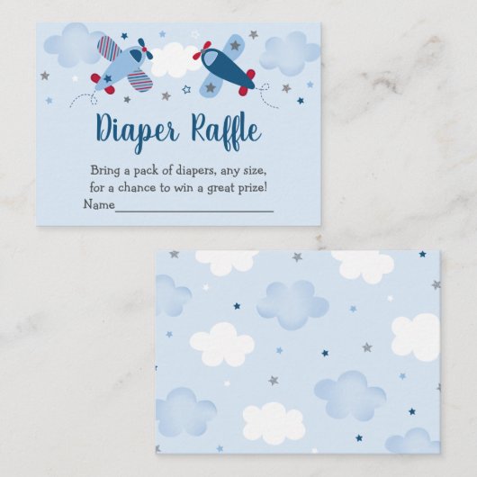 飛行機の星の雲赤ちゃんシャワーおむつラッフル エンクロージャーカード (正面/裏面)