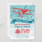 飛行機の最初の誕生日パーティー 招待状 (正面)