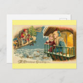 飛行機の気球に乗るビンテージクリスマスサンタ ポストカード (正面/裏面)