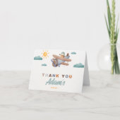 飛行機の水色の誕生日の折り畳みサンキューカード サンキューカード (正面)