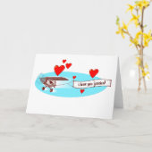飛行機の漫画による愛のメッセージ カード (黄色い花)