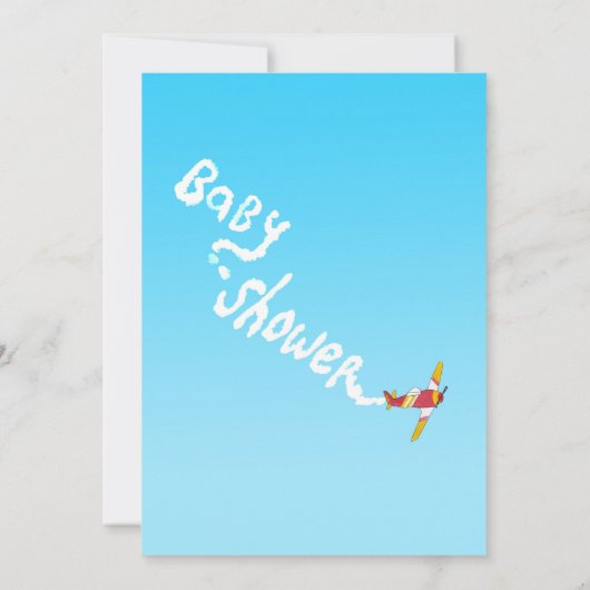 飛行機の煙の信号水色ベビーシャワー 招待状 (裏面)
