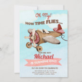 飛行機の男の子の最初の誕生日の招待。 招待状 (正面)