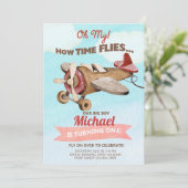 飛行機の男の子の最初の誕生日の招待。 招待状 (スタンド正面)