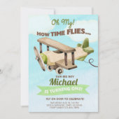 飛行機の男の子の最初の誕生日の招待。invita 招待状