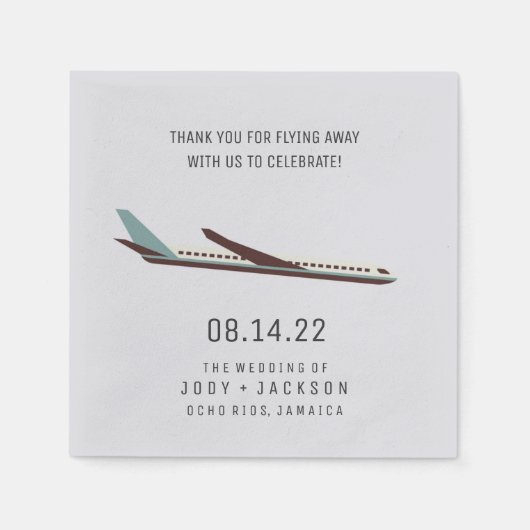 飛行機の目的地のウェディングナプキン スタンダードカクテルナプキン (正面)