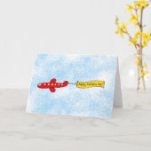 飛行機の空のバナー「ハッピーファーザーズ・デイ」漫画 カード (黄色い花)