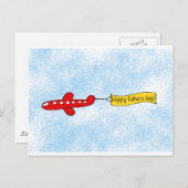 飛行機の空のバナー「ハッピーファーザーズ・デイ」漫画 ポストカード (正面/裏面)