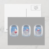 飛行機の窓の郵便はがきを過ぎて飛んでいるブタ ポストカード (正面/裏面)