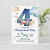 飛行機の第4誕生日招待状-飛行機のテーマ 招待状 (スタンド正面)