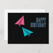 飛行機の紙でできたプレゼント Happy Birthday ポストカード (正面/裏面)