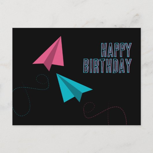 飛行機の紙でできたプレゼント Happy Birthday ポストカード (正面)