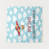 飛行機の背景ボーイ誕生日バナーパイロットクラウド タペストリー (正面(横))