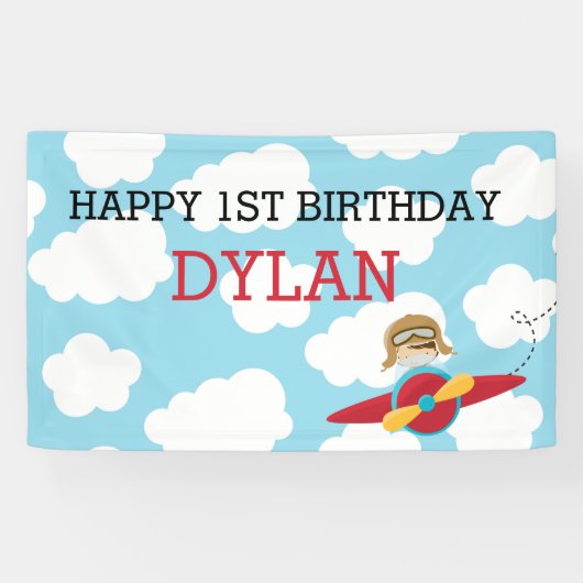 飛行機の背景/バナー(青と赤、パイロット) 横断幕 (横)