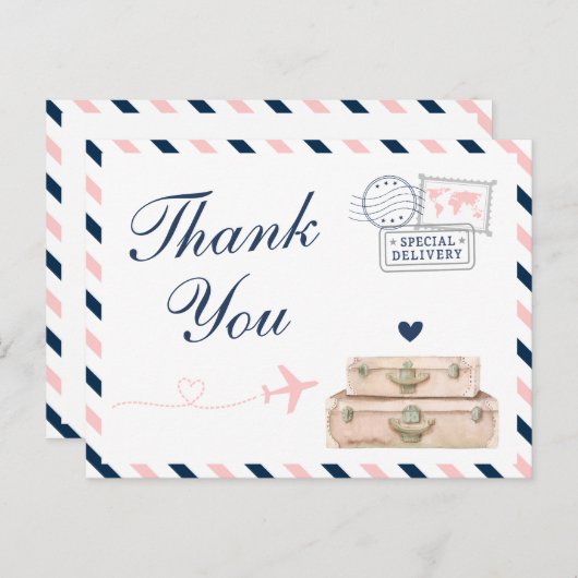 飛行機の航空会社の旅行ウェディングシャワーありがとう ポストカード (正面/裏面)