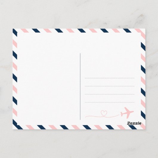 飛行機の航空会社の旅行ウェディングシャワーありがとう ポストカード (裏面)