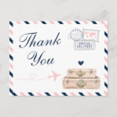 飛行機の航空会社の旅行ウェディングシャワーありがとう ポストカード (正面)