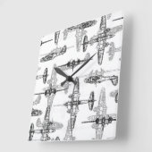 飛行機の設計図1壁時計 スクエア壁時計 (傾斜)